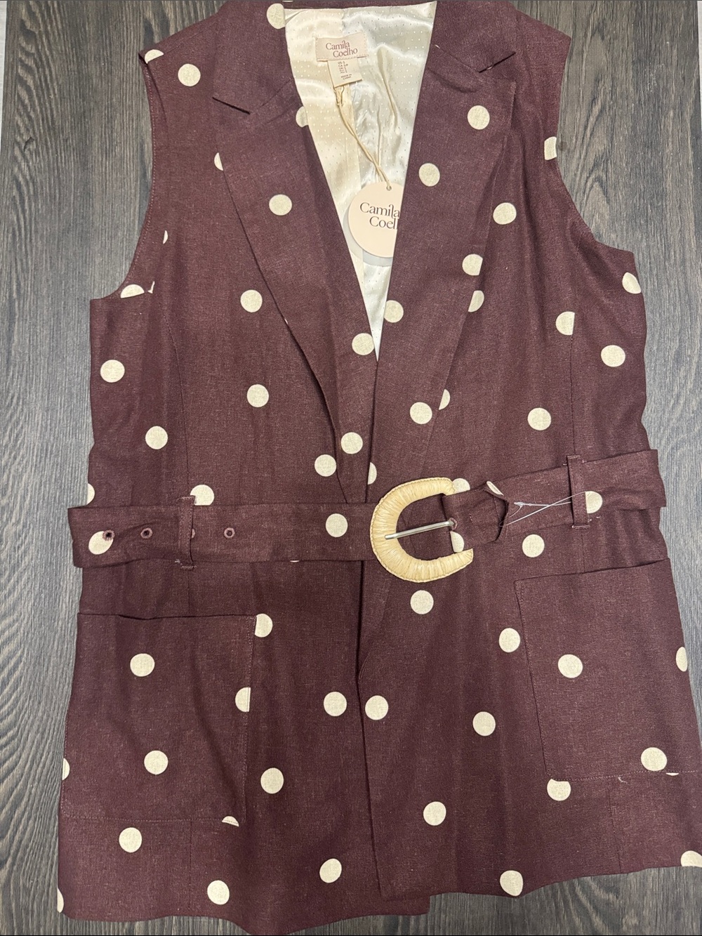 Camila Coelho Girls' Burgundy Dot Belted Vest with Cream Polka Dots